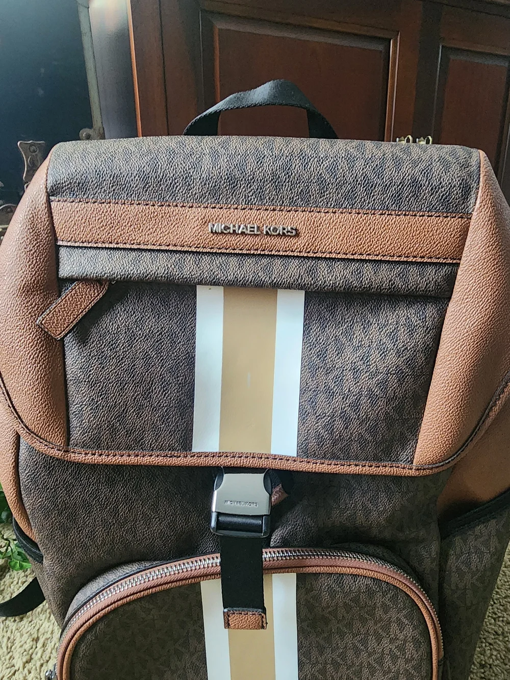 Michael Kors Brown Signature Stripe Men's Backpack